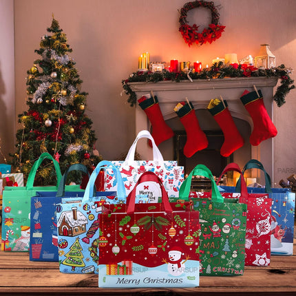 8PCS Xmas Gift Tote Bags – Non-Woven Bags for Wrapping & Holiday Gifts