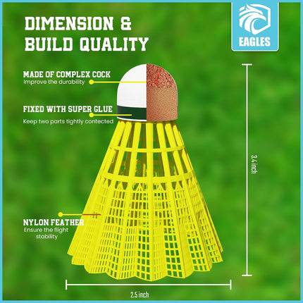 Badminton Nylon Shuttlecocks, Durable Stable Birdies for Training, 6/12/24 Pack
