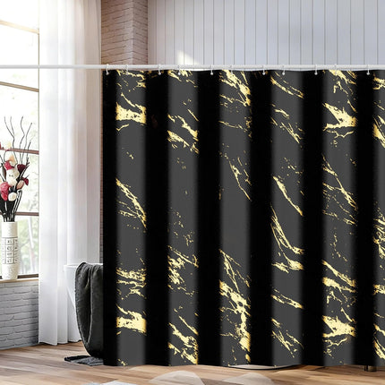 Black Gold Marble Shower Curtain 72x72, Modern Fabric Bathroom Curtain with Hooks