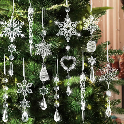 21pcs Crystal Christmas Tree Ornaments, Sparkling Dazzling Decorations for Festive Party Decor