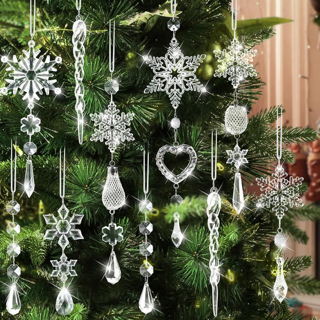 21pcs Crystal Christmas Tree Ornaments, Sparkling Dazzling Decorations for Festive Party Decor