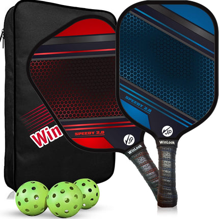 Pickleball Paddle Set with 2 Graphite Paddles, 3 Balls and Carry Bag for Indoor Outdoor