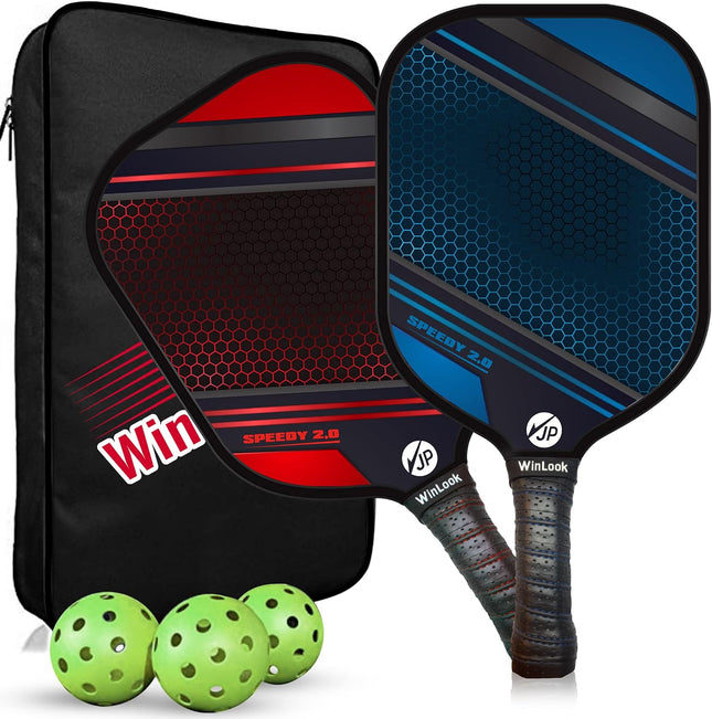 Pickleball Paddle Set with 2 Graphite Paddles, 3 Balls and Carry Bag for Indoor Outdoor
