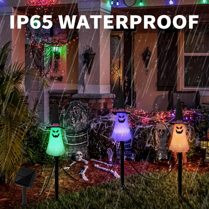 3-Pack Solar Halloween Ghost Pathway Lights, Waterproof Yard Stakes, Orange Purple Green