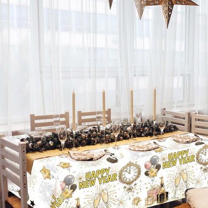 Happy New Year 2026 Tablecloth Set – 3-Pack Gold & White NYE Decor