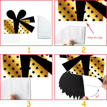 Happy New Year 2026 Table Toppers – Black & Gold Honeycomb Centerpieces