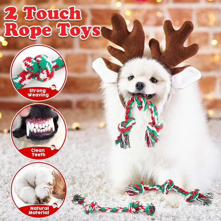 9PCS Christmas Dog Toys – Santa Plush, Rope, Ball & Teething Toys Set