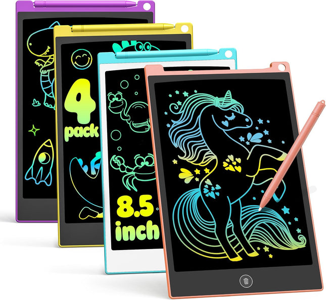 4-Pack LCD Writing Tablets – 8.5" Colorful Drawing Boards for Kids 3-8 Years