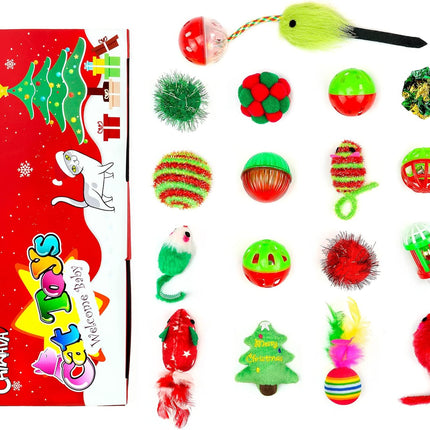 17-Pack Christmas Cat Toy Set – Assorted Interactive Kitten Toys