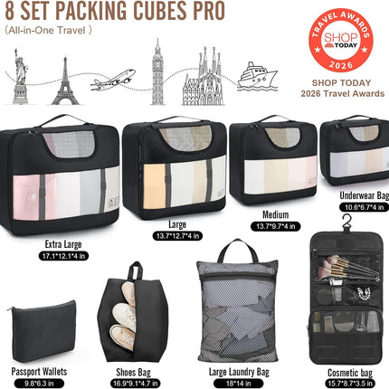 8/10 Set Travel Packing Cubes – Anti-Wrinkle Suitcase Organizer Bags for Luggage