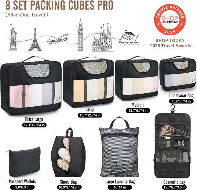 8/10 Set Travel Packing Cubes – Anti-Wrinkle Suitcase Organizer Bags for Luggage