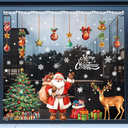 174 PCS Christmas Window Clings Decorations Santa Tree Snowflake Stickers
