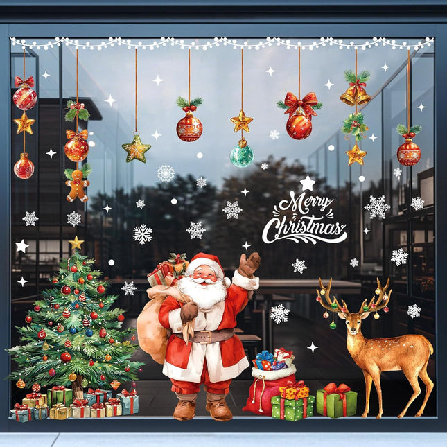 174 PCS Christmas Window Clings Decorations Santa Tree Snowflake Stickers