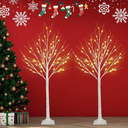4FT LED Birch Trees 2-Pack, Warm White Twinkling Christmas Home Decorations