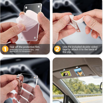4-Pack Car Picture Holders – Clear Acrylic Magnetic Photo Frame for Car Visor