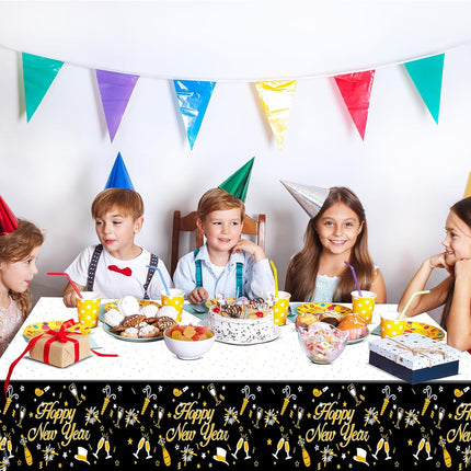 Happy New Year 2026 Table Cover – Plastic Disposable Party Tablecloth