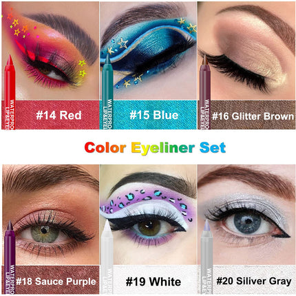 15PCS Colorful Eyeliner Pen Set, Pearl Matte Metallic Glitter Eye & Lip Liners