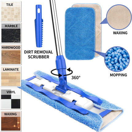 Flat Microfiber Floor Mop with Stainless Steel Telescopic Handle & Refills