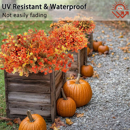 Artificial Mums Flowers 16 Bundles, UV-Resistant Fall Porch & Window Decor
