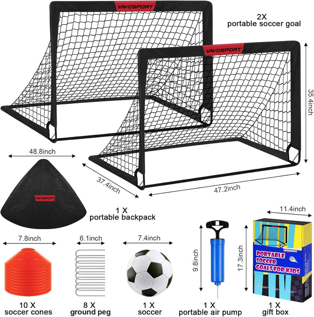 2 Pack Pop Up Soccer Goals with Ball for Kids Backyard Sports Fun