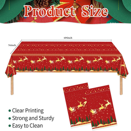 2PCS Red Christmas Tablecloth – Rectangle Disposable Table Cover for Holiday Parties