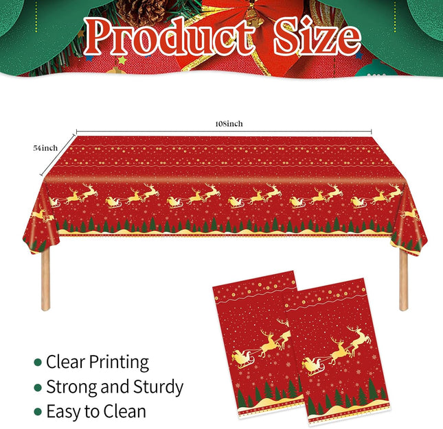 2PCS Red Christmas Tablecloth – Rectangle Disposable Table Cover for Holiday Parties