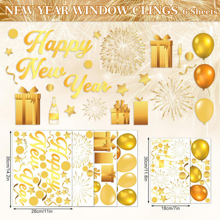 6-Piece Reusable New Year Window Stickers – Champagne & Firework Design