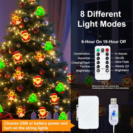 50 LED Christmas String Lights – USB, Battery Operated, 8 Flashing Modes