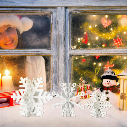 12-Piece Christmas Wooden Snowflakes, 3D White Table Signs & Centerpiece Decorations