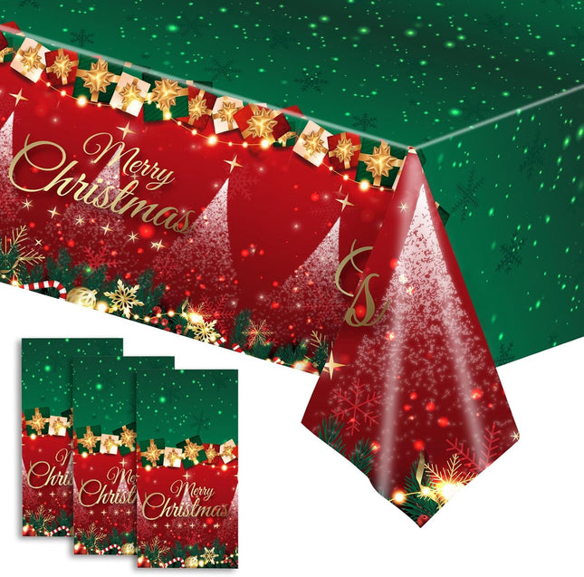 3PCS Disposable Christmas Tablecloths 54x108" – Red Xmas Tree & Santa Print