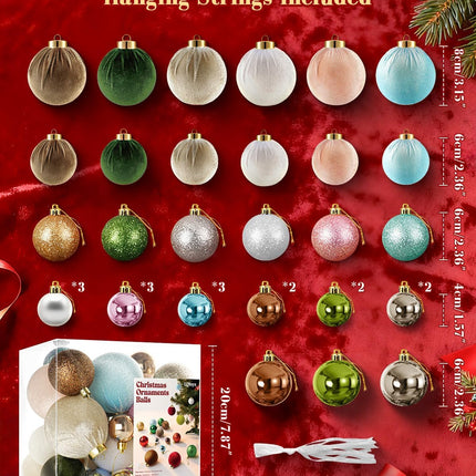 36PCS Velvet Christmas Ornaments – Shatterproof Tree Balls in 6 Colors