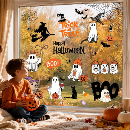 9-Sheet 11x14in Halloween Window Stickers, Ghost Pumpkin Self-Adhesive PVC Decals