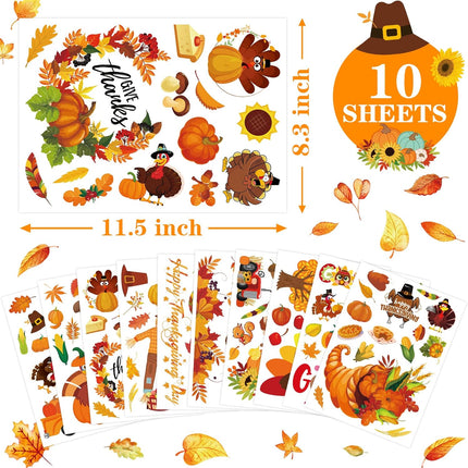Fall Thanksgiving Window Stickers 145pcs, Pumpkin & Leaves Window Decor