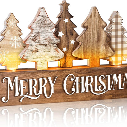 Rustic Lighted Wooden Christmas Tree Decor, Perfect Xmas Table & Office Centerpiece