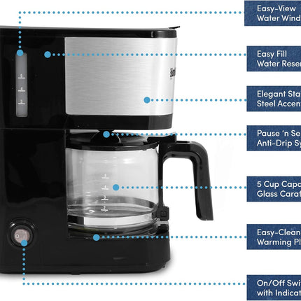 EHC9420 Automatic 5-Cup Brew & Drip Coffee Maker with Pause N Serve Filter