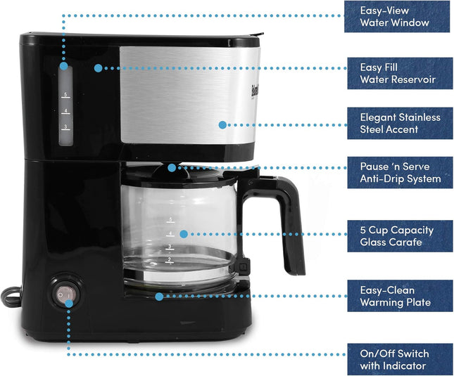 EHC9420 Automatic 5-Cup Brew & Drip Coffee Maker with Pause N Serve Filter