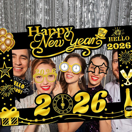 20-Piece Happy New Year 2026 Photo Booth Props – Black & Gold Set