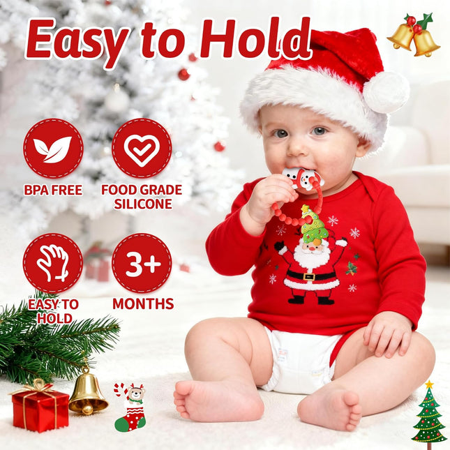 Christmas Baby Teething Toys – Snowman & Tree Textured Silicone Teether for 3-12 Months