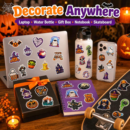 100-Piece Halloween Stickers, Waterproof Vinyl Horror Party Favors, No-Residue