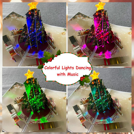 3D Pop-Up Christmas Cards with Music & Lights, Handmade Christmas Tree Greeting Card