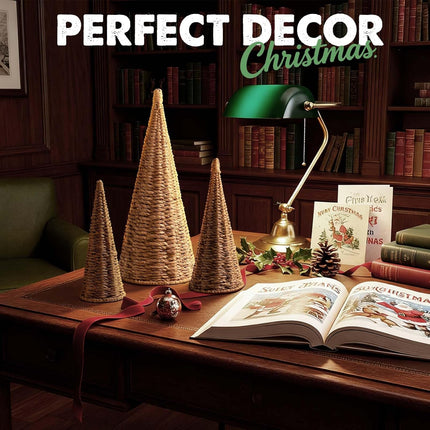 3pcs Woven Christmas Tree Decorations Natural Artificial Trees Home Décor & Party Tables