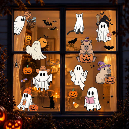 9-Sheet 11x14in Halloween Window Stickers, Ghost Pumpkin Self-Adhesive PVC Decals