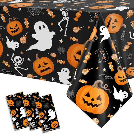 3-Pack 54x108in Halloween Disposable Plastic Tablecloths, Rectangle Party Table Covers
