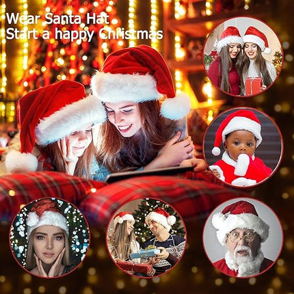 2PCS Santa Hats – Red Fluffy Christmas Hats with Plush Brim for Adults
