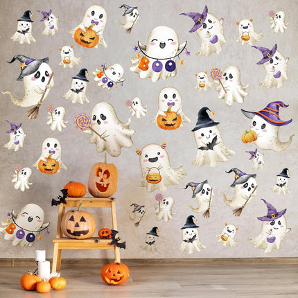 74PCS Halloween Wall Decals, Removable Ghost Stickers, Waterproof Peel & Stick Decor