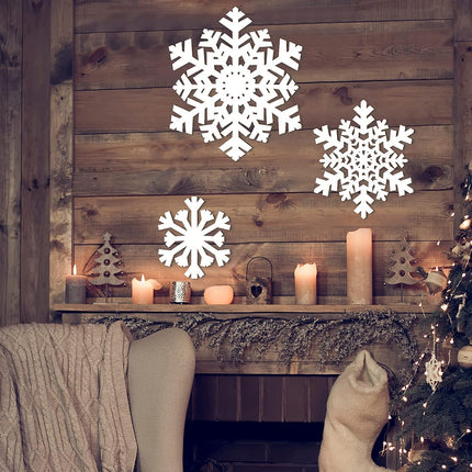 3-Piece Snowflake Wooden Sign Decorations – Christmas Snowflake Shape Signs for Wall Decor