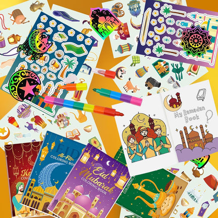78-Piece Ramadan Coloring Books Set: Eid Mubarak Favors, DIY Stickers & Scratch Cards