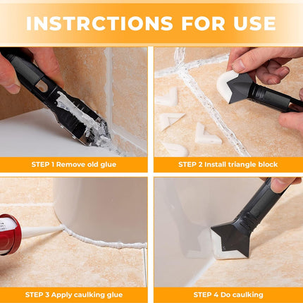 Silicone Sealant Tool – 3-in-1 Caulk Remover & Finishing Scraper for Home
