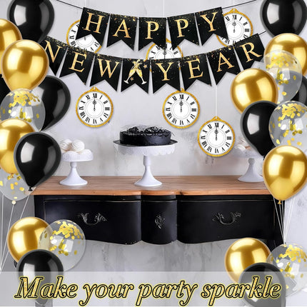 Happy New Year 2026 Party Kit – 46-Pc Gold Balloons, Banner & Countdown Decor