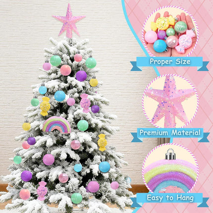 40PCS Christmas Ball Ornaments Glitter Hanging Balls Macaron Plastic Baubles